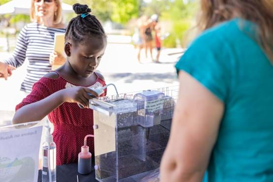 little girl doing experiment at homeschool days