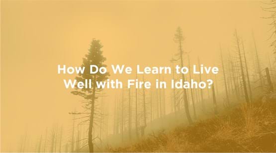 Yellow image of forest burning with title How Do We Learn to Live Well with Fire in Idaho?