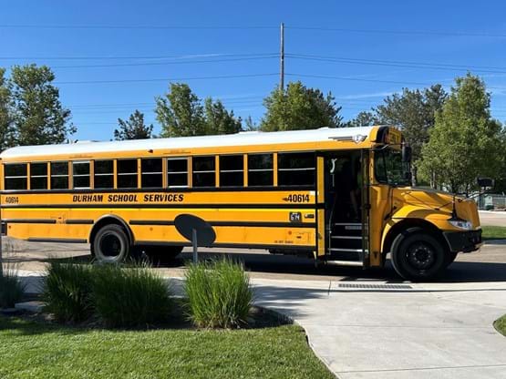 A school bus parked outside.