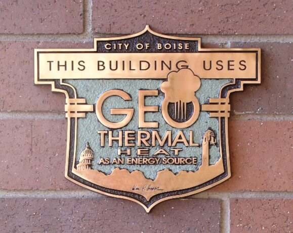 Geothermal use building plaque.